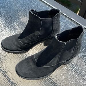 FLY LONDON RANCH SUEDE BOOTIE BOOT HEEL BLACK 6.5 US 37 EURO